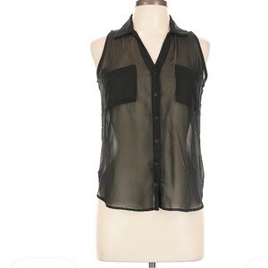 Lush black sheer sleeveless button down blouse small